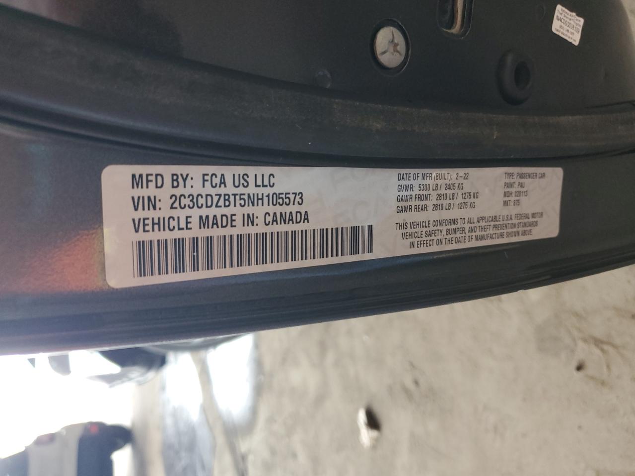 2022 Dodge Challenger R/T VIN: 2C3CDZBT5NH105573 Lot: 93089115