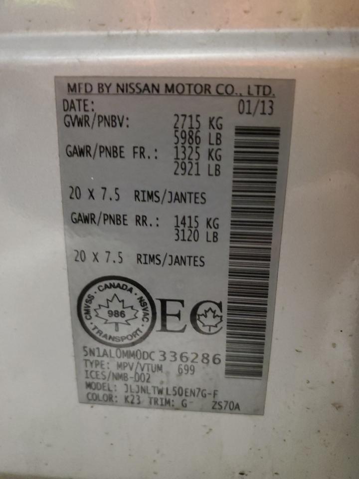 2013 Infiniti Jx35 VIN: 5N1AL0MM0DC336286 Lot: 93248355