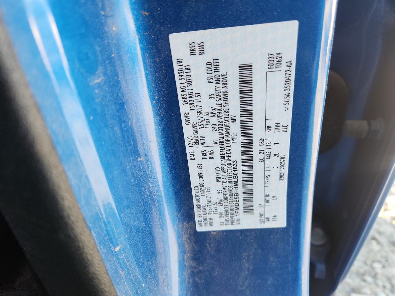 2021 Ford Bronco Base VIN: 1FMDE5BH1MLB01633 Lot: 91158735