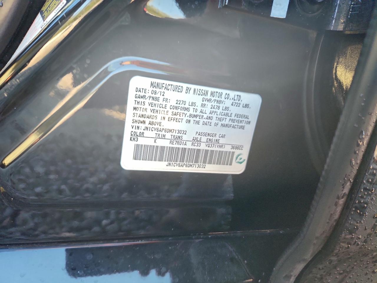 2013 Infiniti G37 Base VIN: JN1CV6AP6DM713032 Lot: 94259295