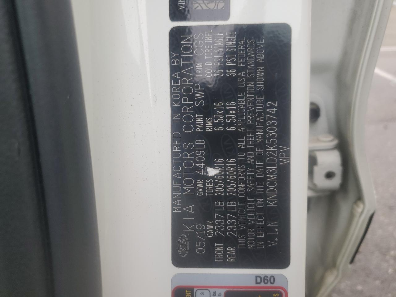 2019 Kia Niro Lx VIN: KNDCM3LD2K5303742 Lot: 92837395