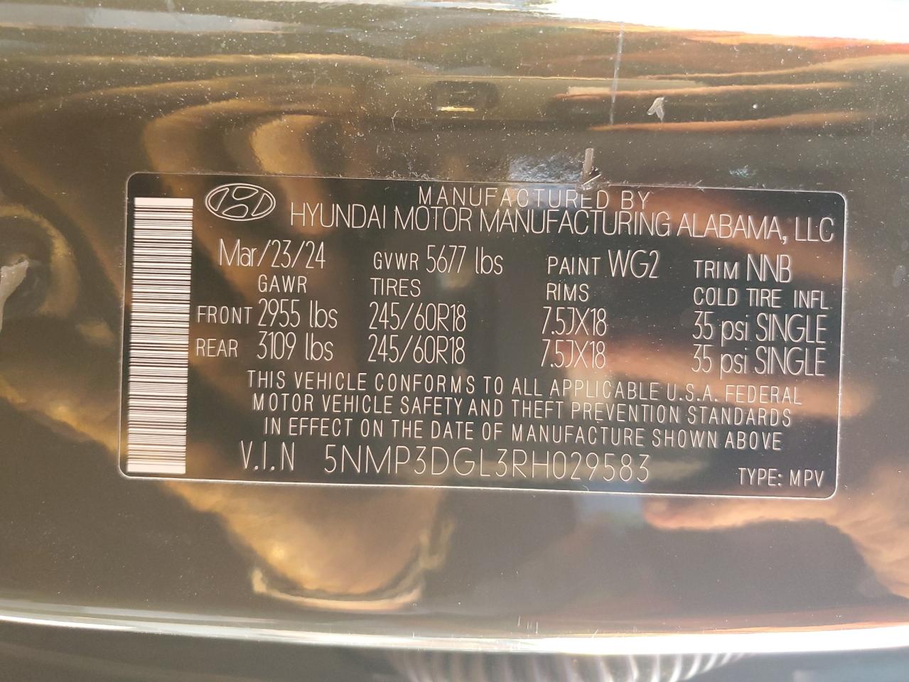 2024 Hyundai Santa Fe Xrt VIN: 5NMP3DGL3RH029583 Lot: 90946165