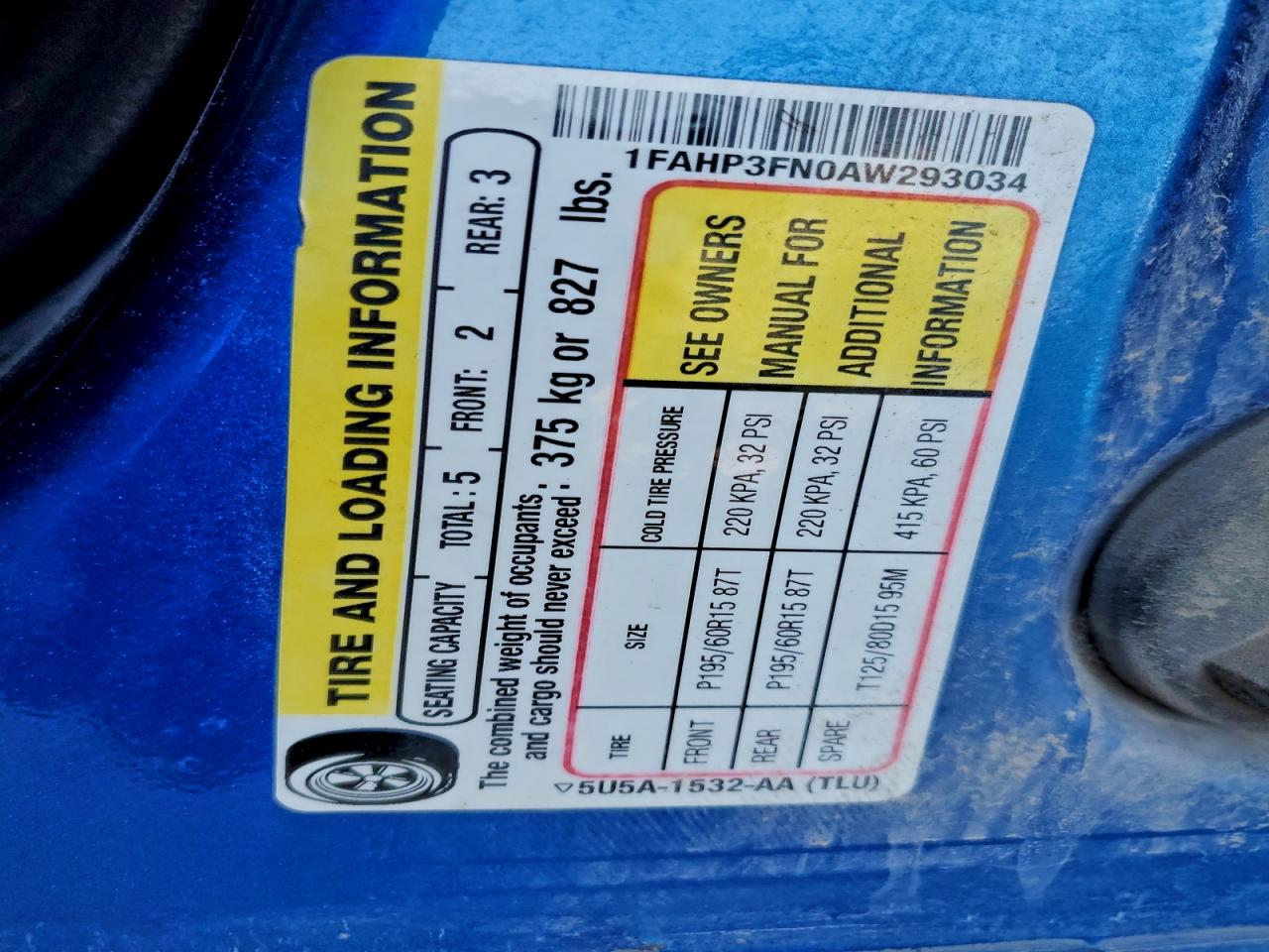 2010 Ford Focus Se VIN: 1FAHP3FN0AW293034 Lot: 93708035