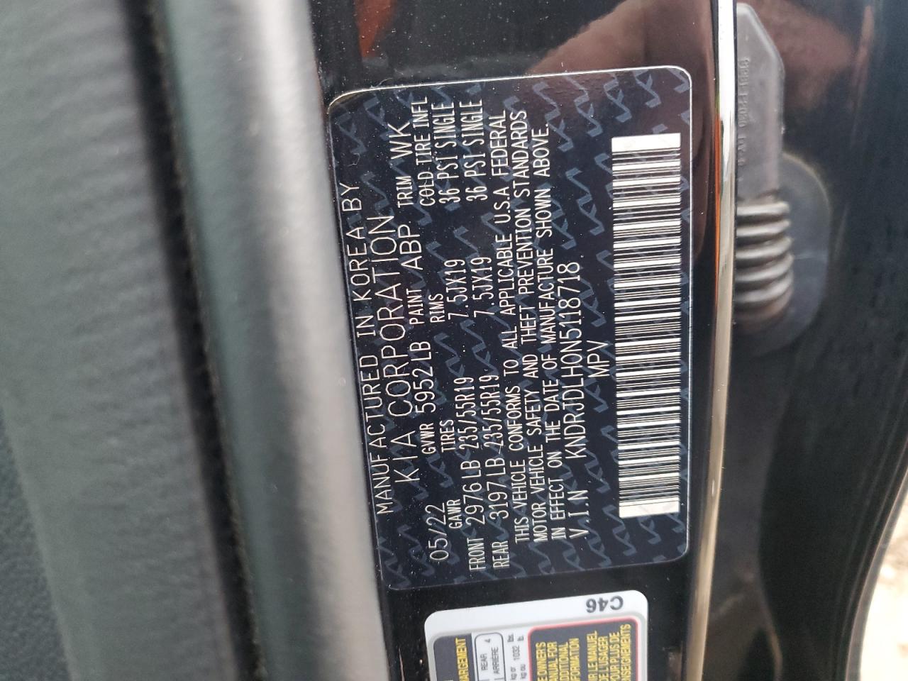 2022 Kia Sorento Sx VIN: KNDRJDLH0N5118718 Lot: 93359665