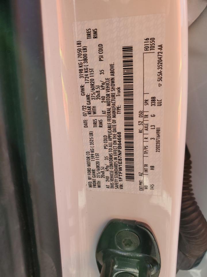 2022 Ford F150 Supercrew VIN: 1FTFW1E87NFB64668 Lot: 93245365