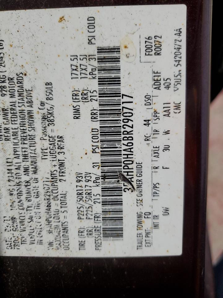 2011 Ford Fusion Se VIN: 3FAHP0HA6BR290717 Lot: 93311445