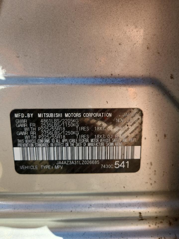 2020 Mitsubishi Outlander Se VIN: JA4AZ3A31LZ026685 Lot: 91675255