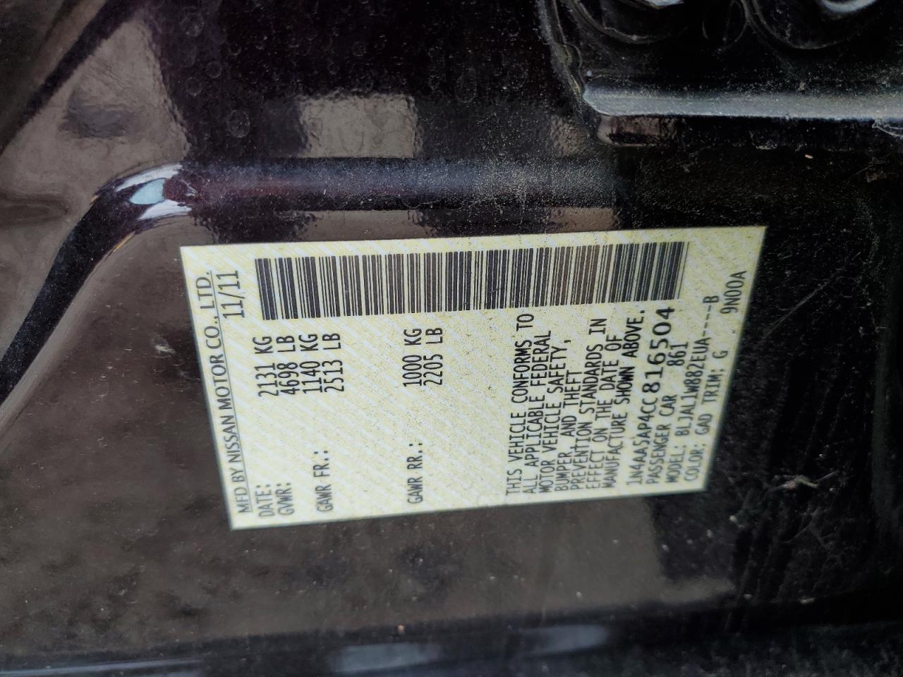 2012 Nissan Maxima S VIN: 1N4AA5AP4CC816504 Lot: 90450875