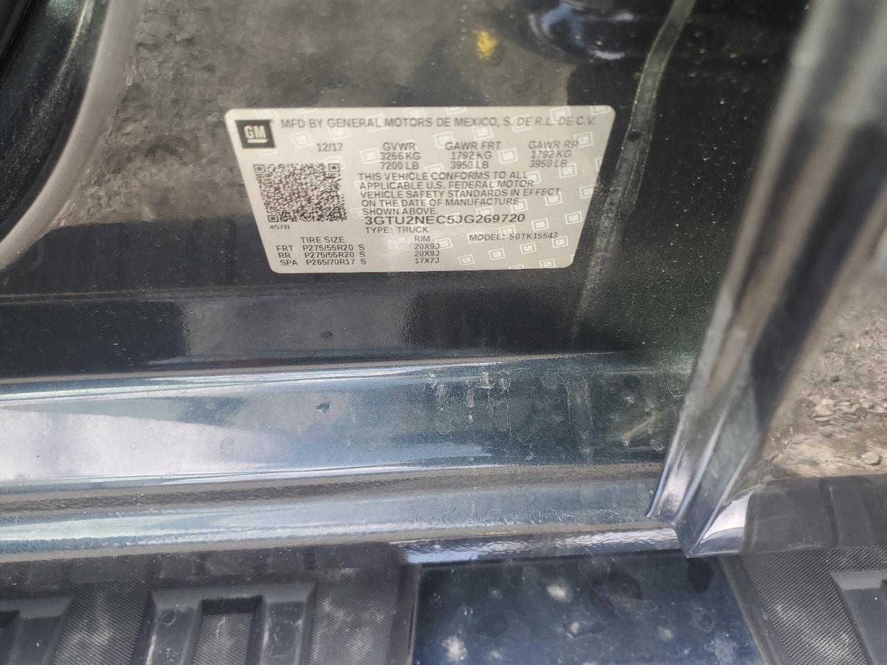 2018 GMC Sierra K1500 Slt VIN: 3GTU2NEC5JG269720 Lot: 91603965