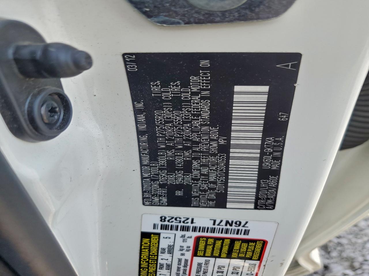 2012 Toyota Sequoia Platinum VIN: 5TDYY5G17CS040553 Lot: 93921545