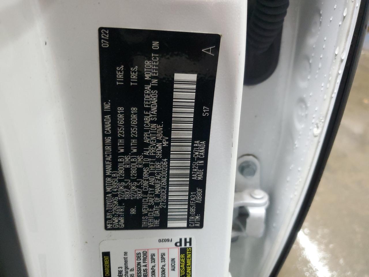 2022 Lexus Nx 250 VIN: 2T2GDCEZ6NC002064 Lot: 92932885