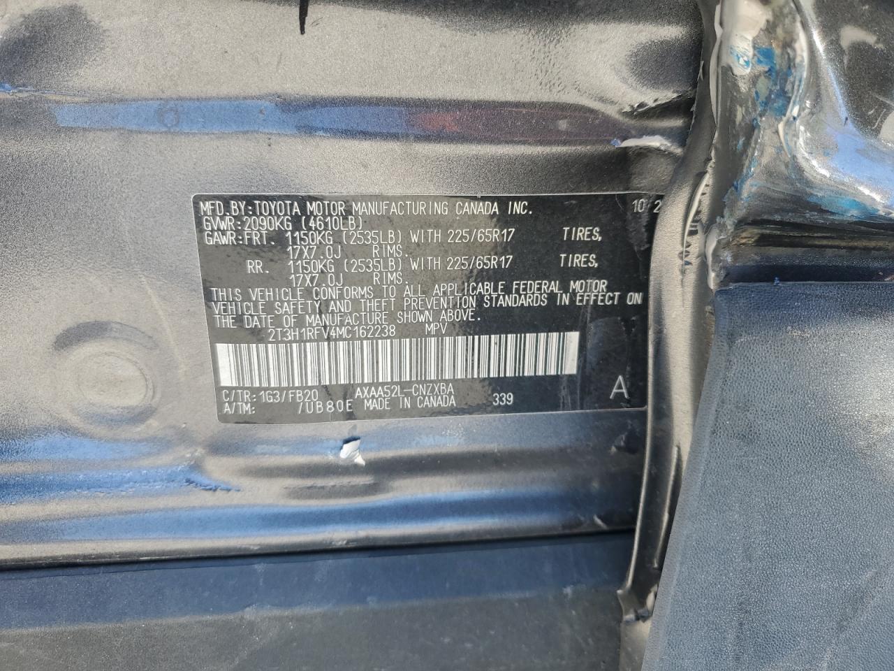 2021 Toyota Rav4 Le VIN: 2T3H1RFV4MC162238 Lot: 92730395