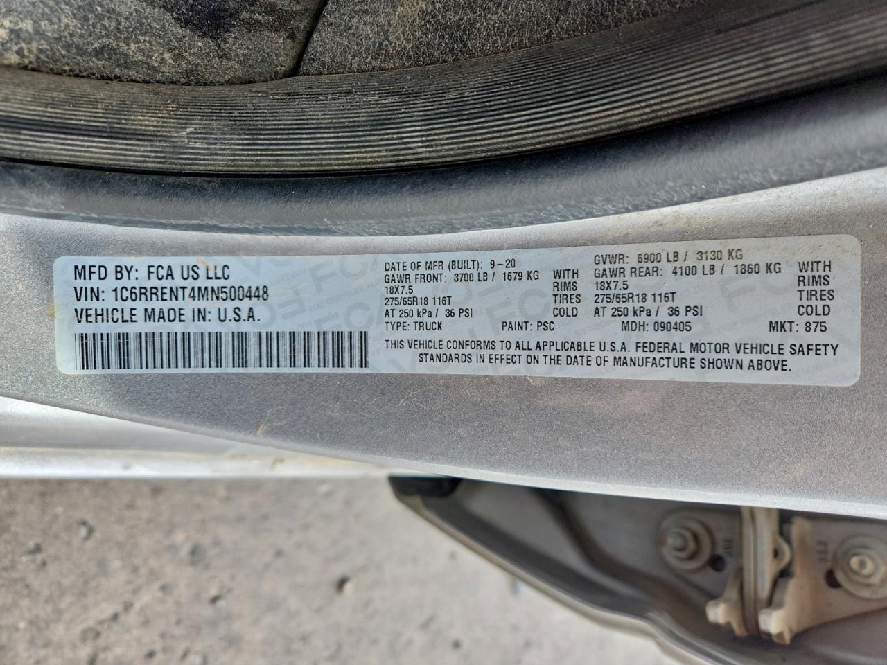 2021 Ram 1500 Tradesman VIN: 1C6RRENT4MN500448 Lot: 93310535