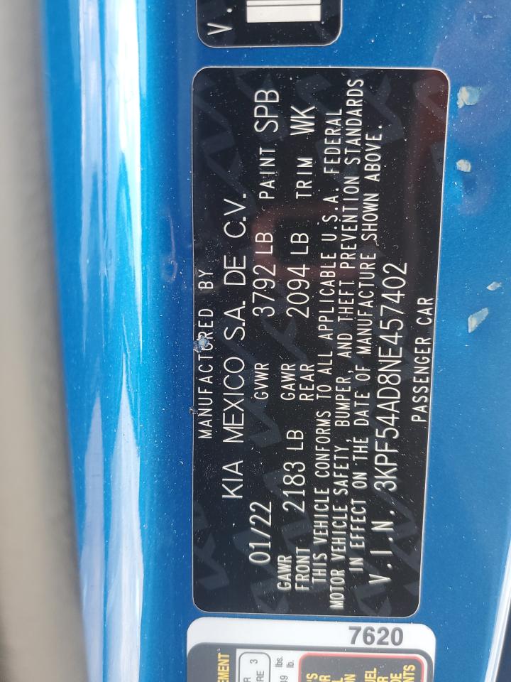 2022 Kia Forte Gt Line VIN: 3KPF54AD8NE457402 Lot: 93227895