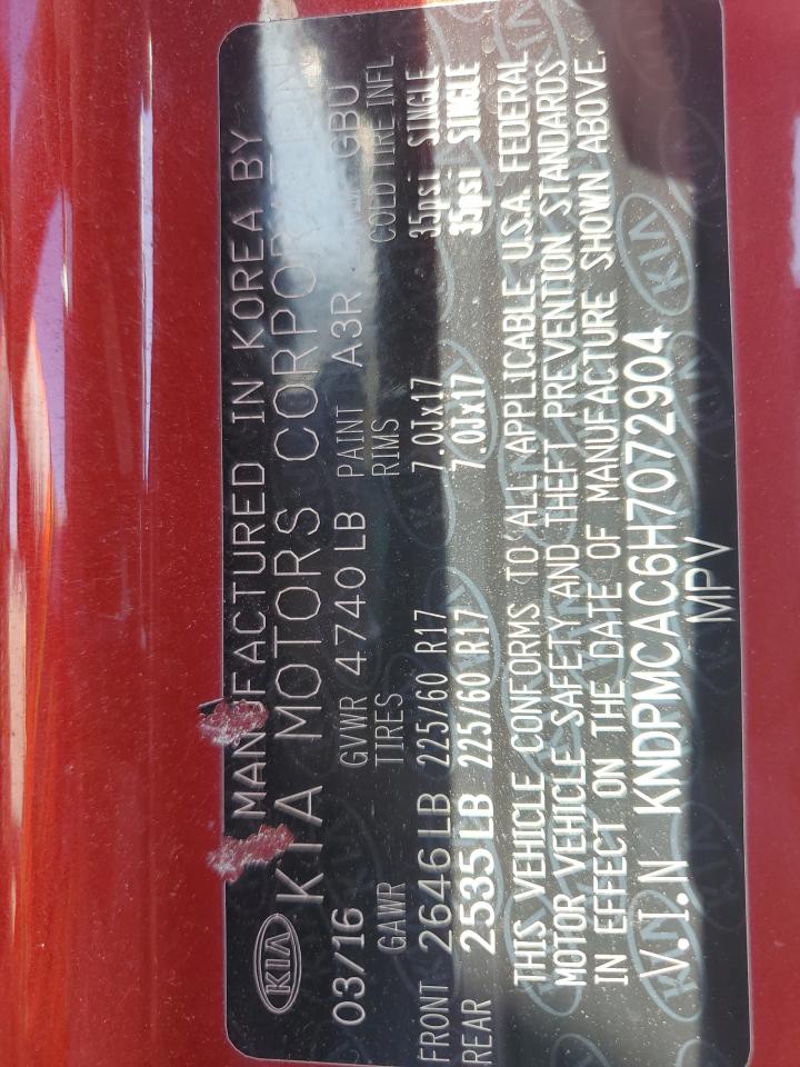 2017 Kia Sportage Lx VIN: KNDPMCAC6H7072904 Lot: 91436905