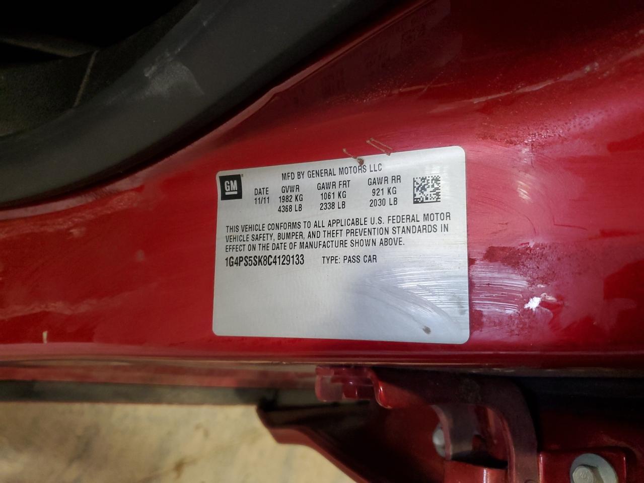 2012 Buick Verano VIN: 1G4PS5SK8C4129133 Lot: 92995115