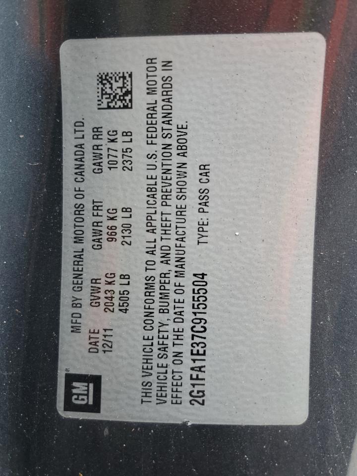 2012 Chevrolet Camaro Ls VIN: 2G1FA1E37C9155504 Lot: 92861505