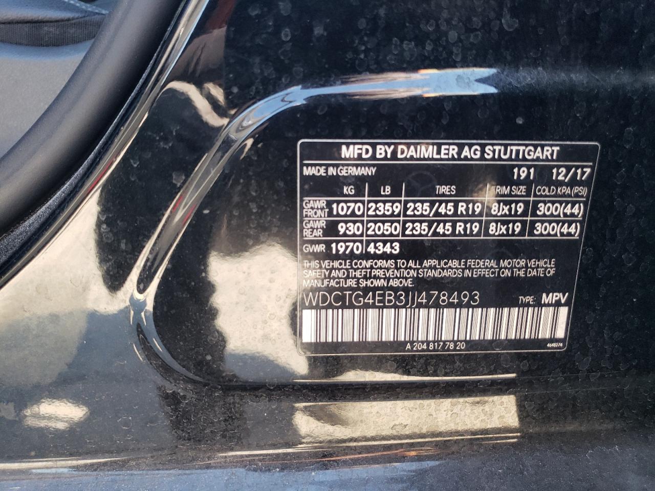 2018 Mercedes-Benz Gla 250 VIN: WDCTG4EB3JJ478493 Lot: 92667615