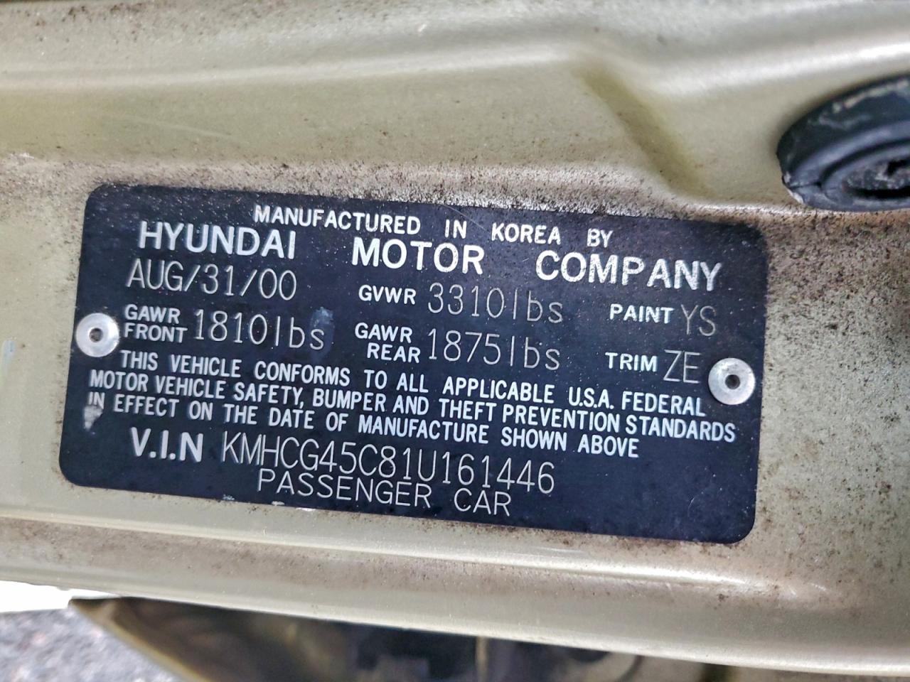 2001 Hyundai Accent Gl VIN: KMHCG45C81U161446 Lot: 94283425