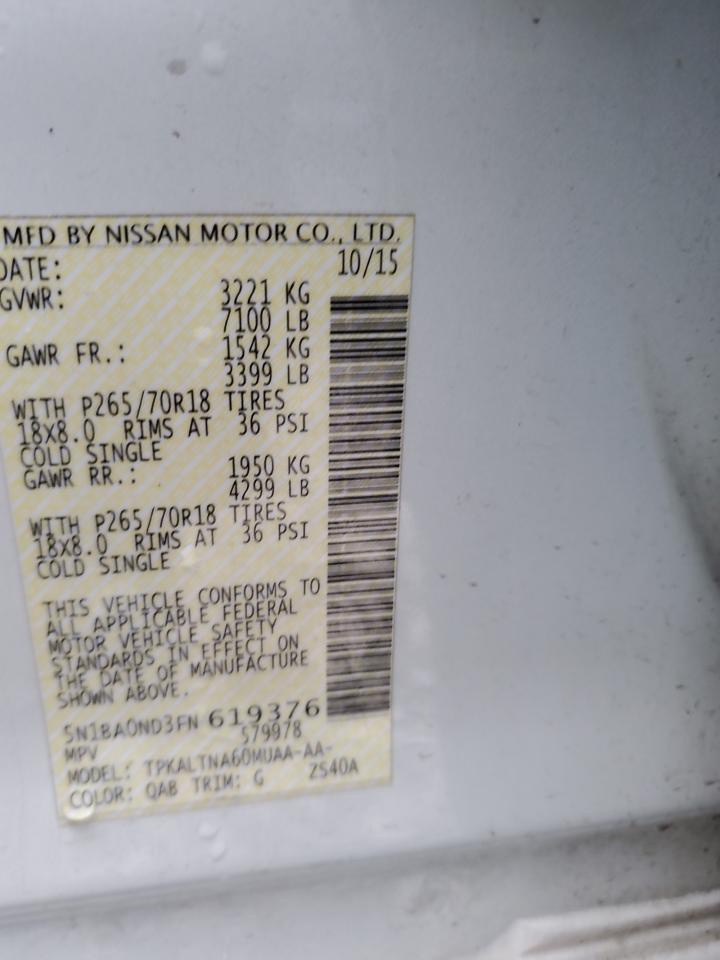 2015 Nissan Armada Sv VIN: 5N1BA0ND3FN619376 Lot: 93063735