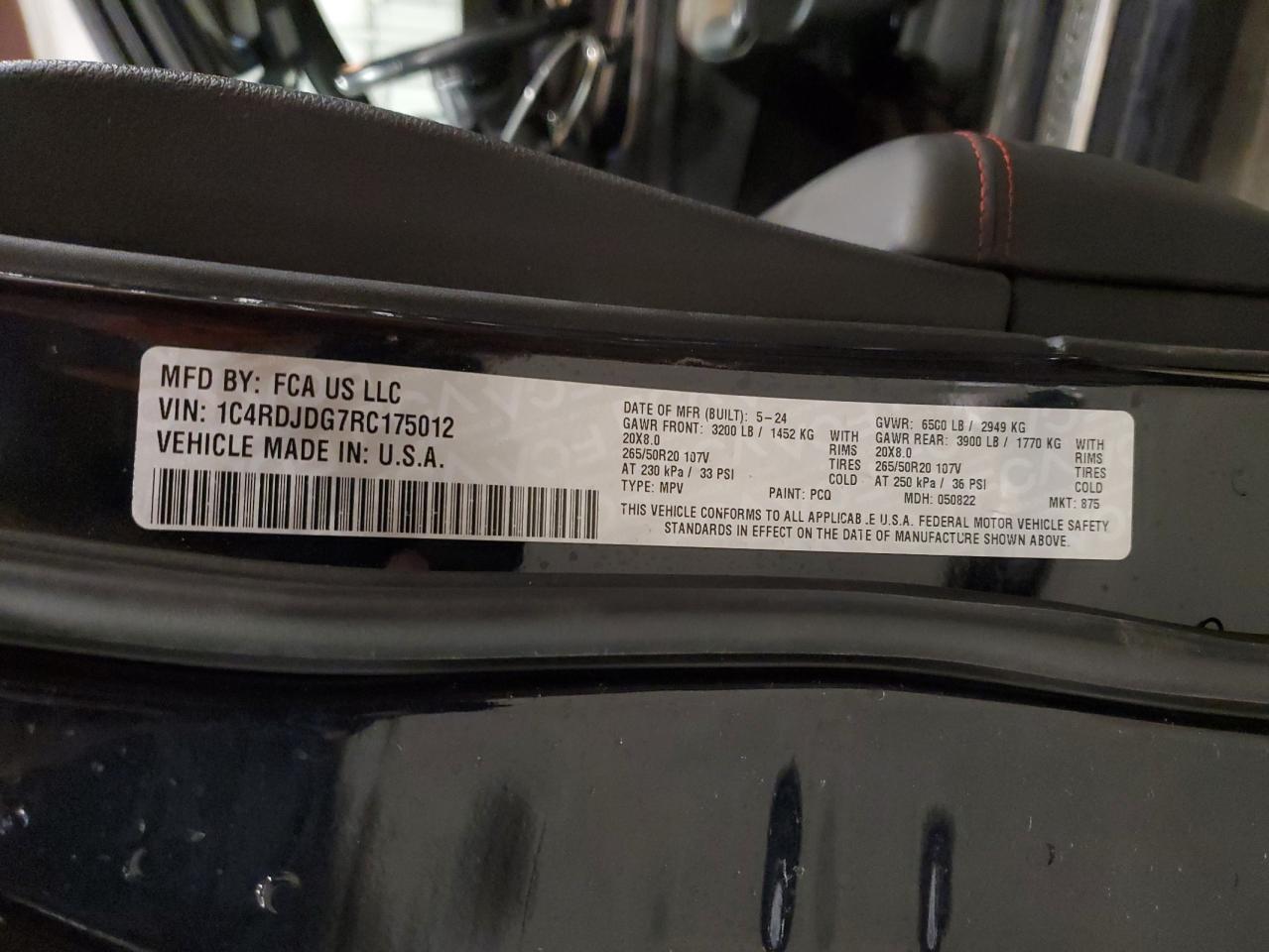 2024 Dodge Durango Gt VIN: 1C4RDJDG7RC175012 Lot: 93124825