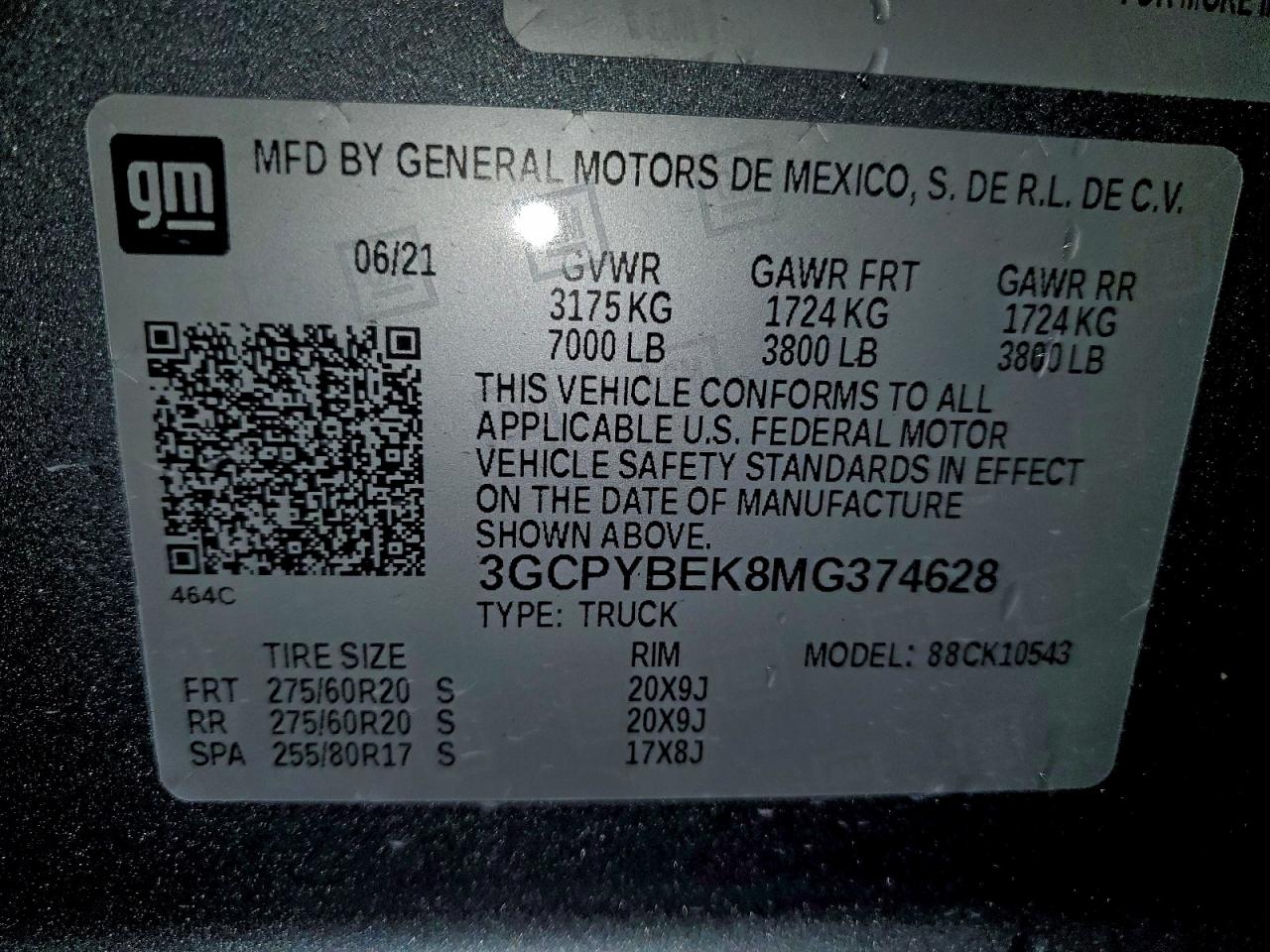 2021 Chevrolet Silverado K1500 Custom VIN: 3GCPYBEK8MG374628 Lot: 93759525