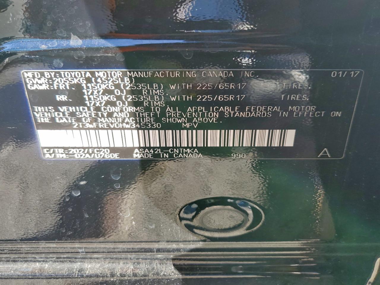 2017 Toyota Rav4 Xle VIN: 2T3WFREV0HW345330 Lot: 94192575