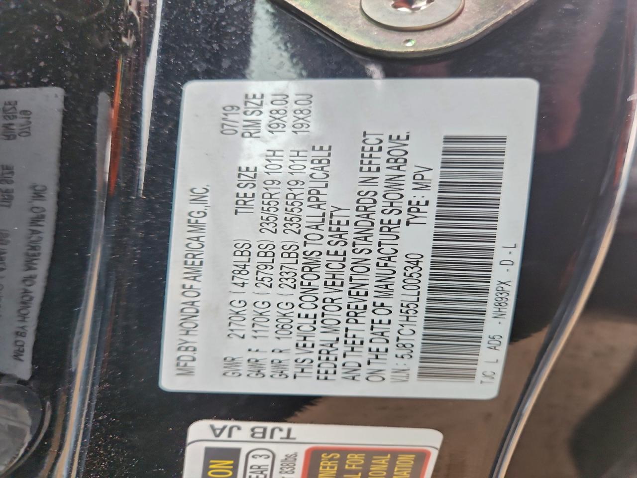 2020 Acura Rdx Technology VIN: 5J8TC1H55LL005340 Lot: 92800495