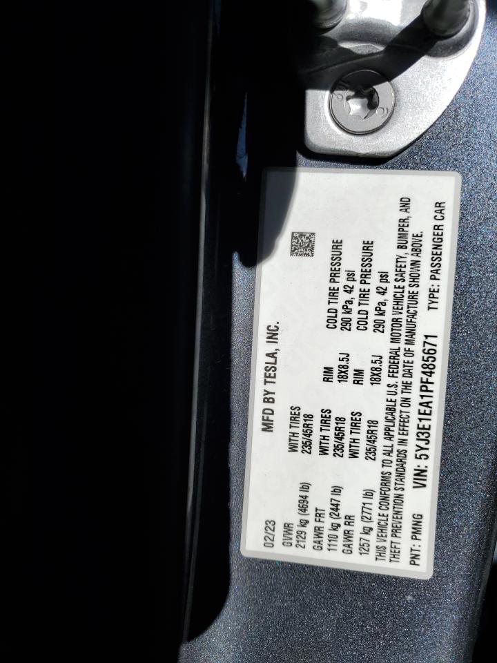 2023 Tesla Model 3 VIN: 5YJ3E1EA1PF485671 Lot: 92245255