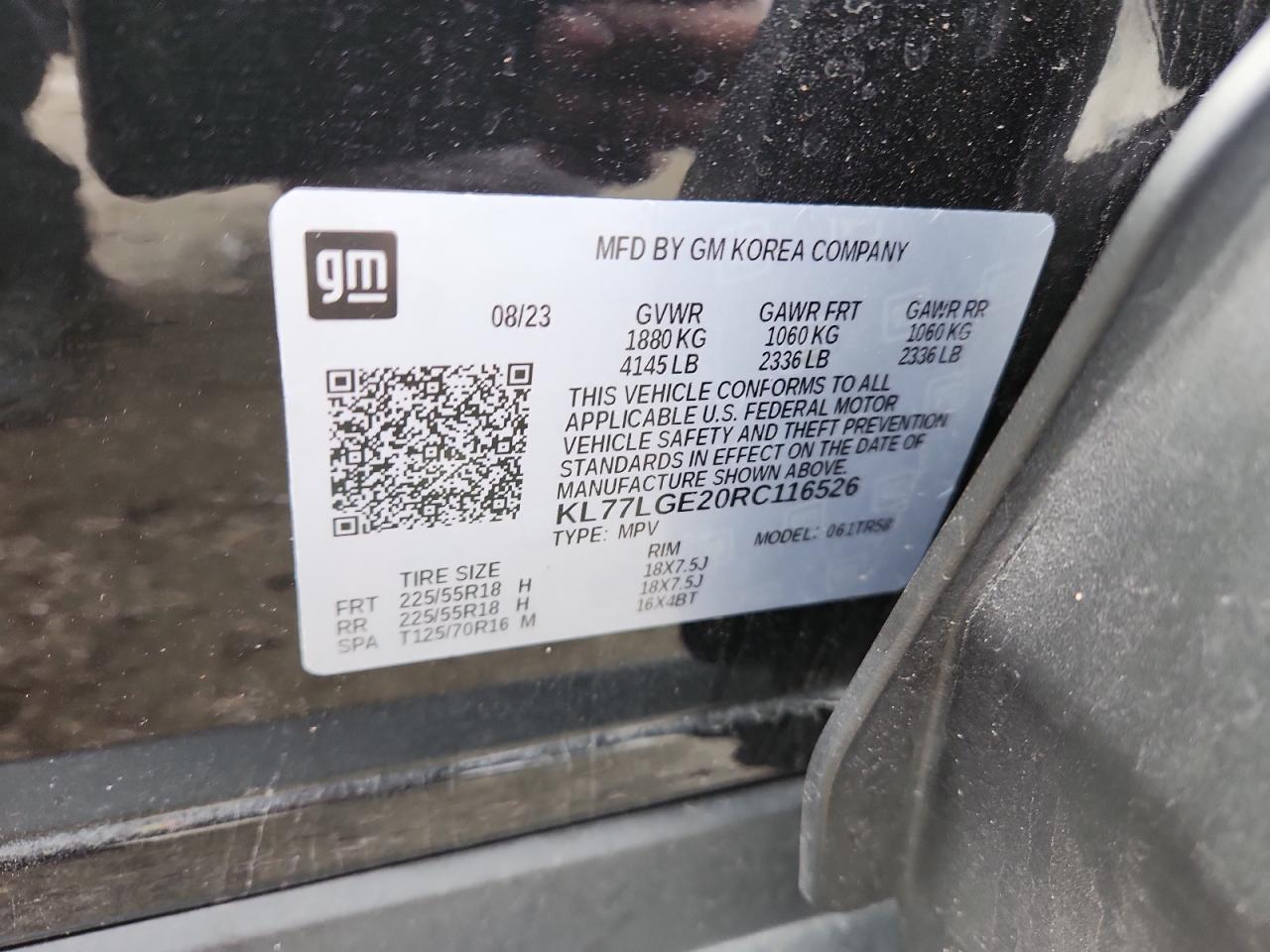 2024 Chevrolet Trax 1Rs VIN: KL77LGE20RC116526 Lot: 91962345