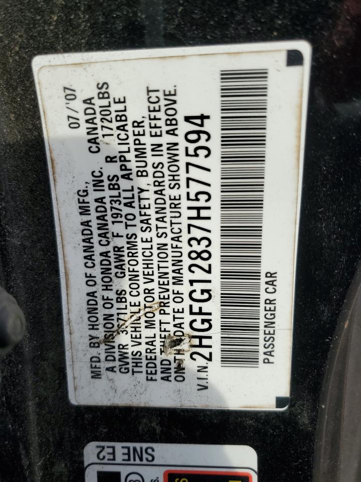 2007 Honda Civic Ex VIN: 2HGFG12837H577594 Lot: 91837275