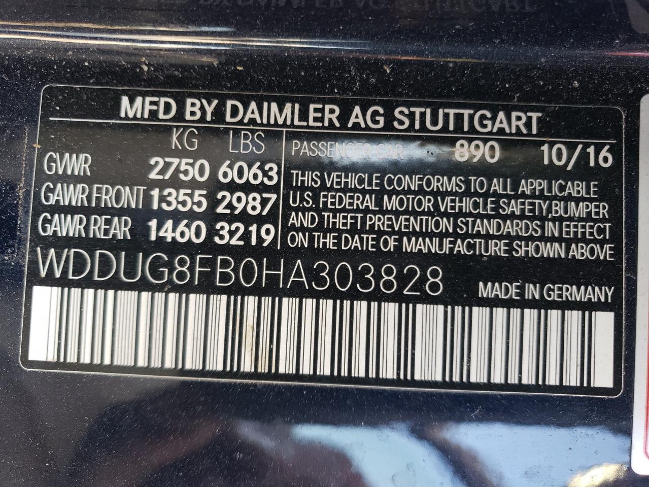 2017 Mercedes-Benz S 550 4Matic VIN: WDDUG8FB0HA303828 Lot: 93002405