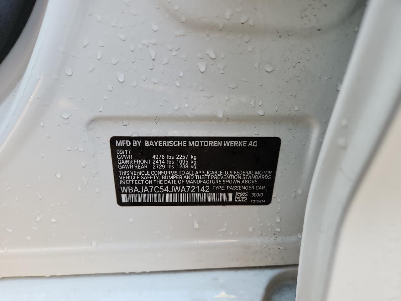 2018 BMW 530 Xi VIN: WBAJA7C54JWA72142 Lot: 92702465