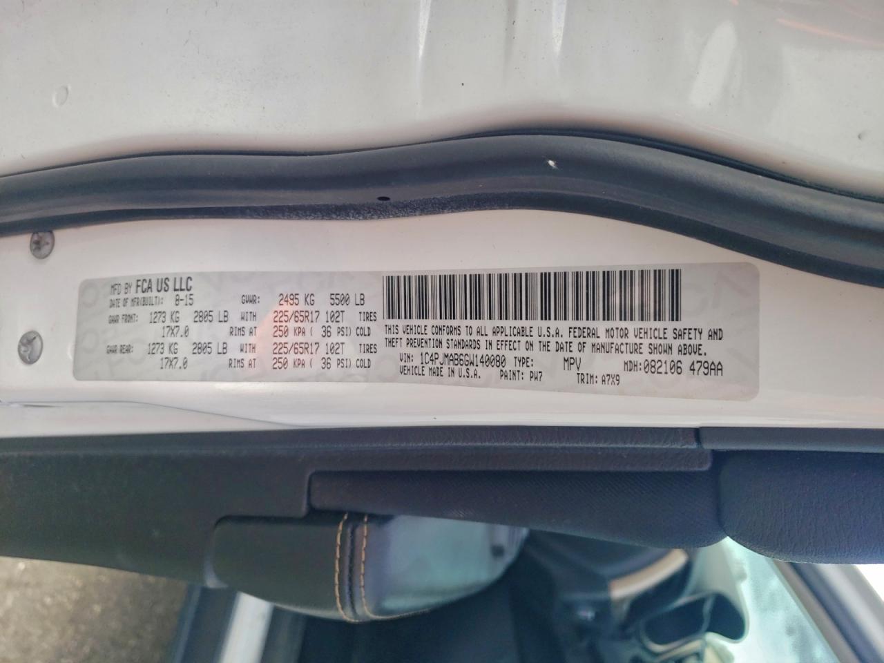 2016 Jeep Cherokee Sport VIN: 1C4PJMAB6GW140080 Lot: 94586865