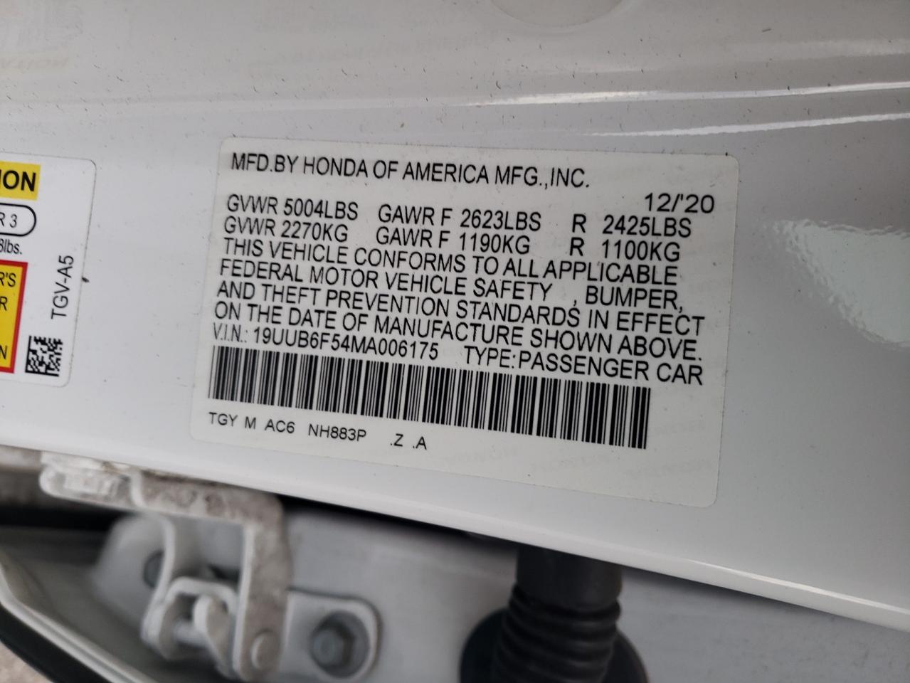 2021 Acura Tlx Tech A VIN: 19UUB6F54MA006175 Lot: 71622295