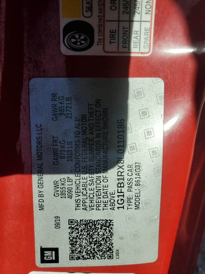 2020 Chevrolet Camaro Ls VIN: 1G1FB1RX8L0110186 Lot: 91235115