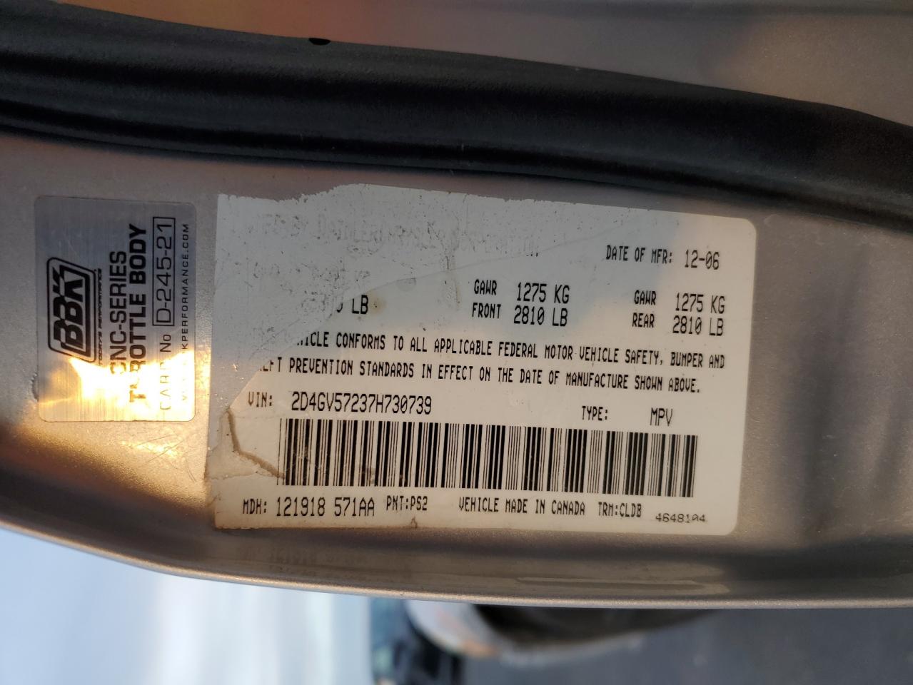 2007 Dodge Magnum R/T VIN: 2D4GV57237H730739 Lot: 92450365