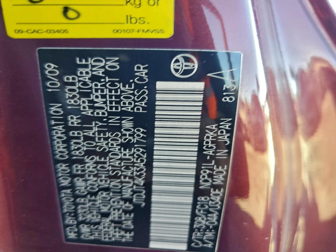 2010 Toyota Yaris VIN: JTDJT4K33A5291799 Lot: 94378525