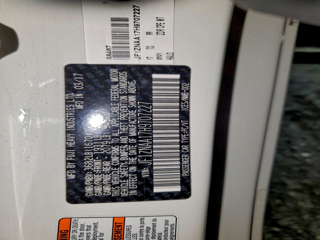 2017 Toyota 86 Base VIN: 707227 Lot: 94207295