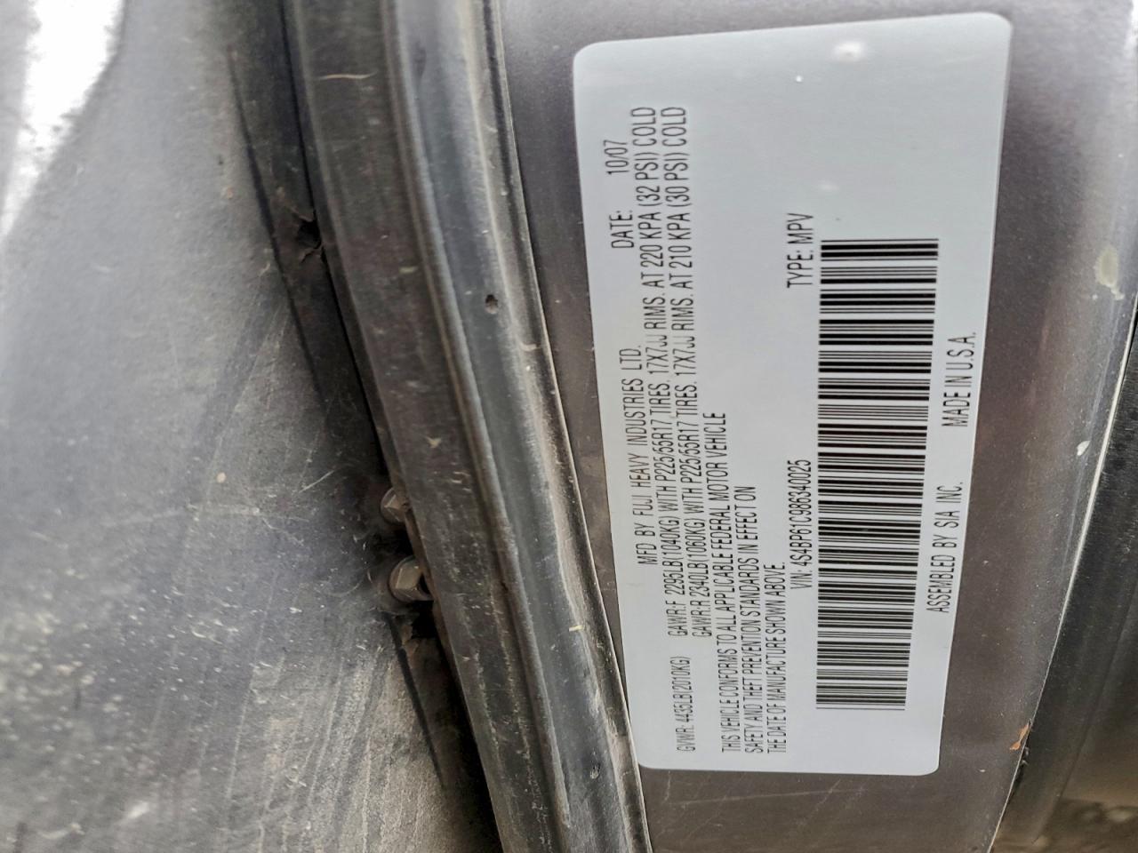 2008 Subaru Outback 2.5I VIN: 4S4BP61C986340025 Lot: 94076435