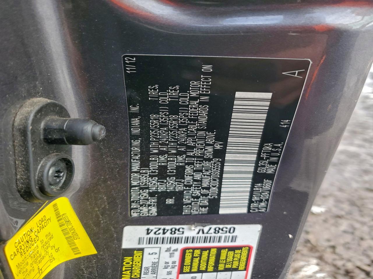 2013 Toyota Sienna Xle VIN: 5TDDK3DC7DS055579 Lot: 94544765