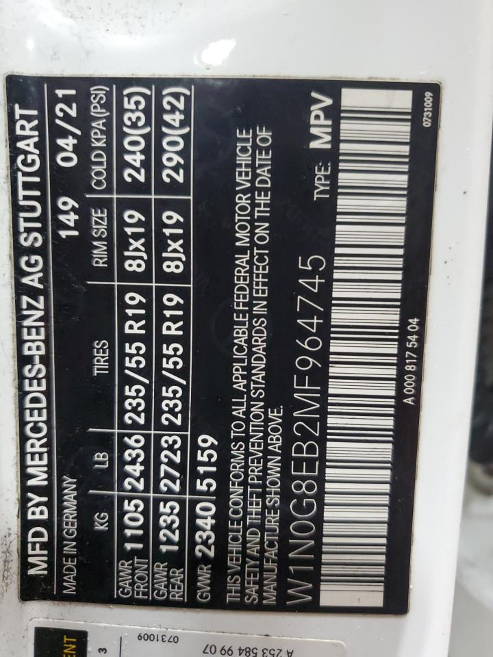 2021 Mercedes-Benz Glc 300 4Matic VIN: W1N0G8EB2MF964745 Lot: 92439345