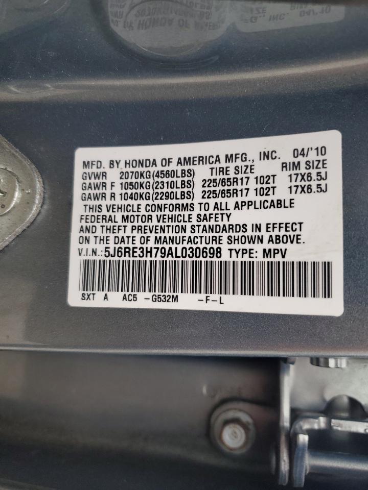 2010 Honda Cr-V Exl VIN: 5J6RE3H79AL030698 Lot: 93844035