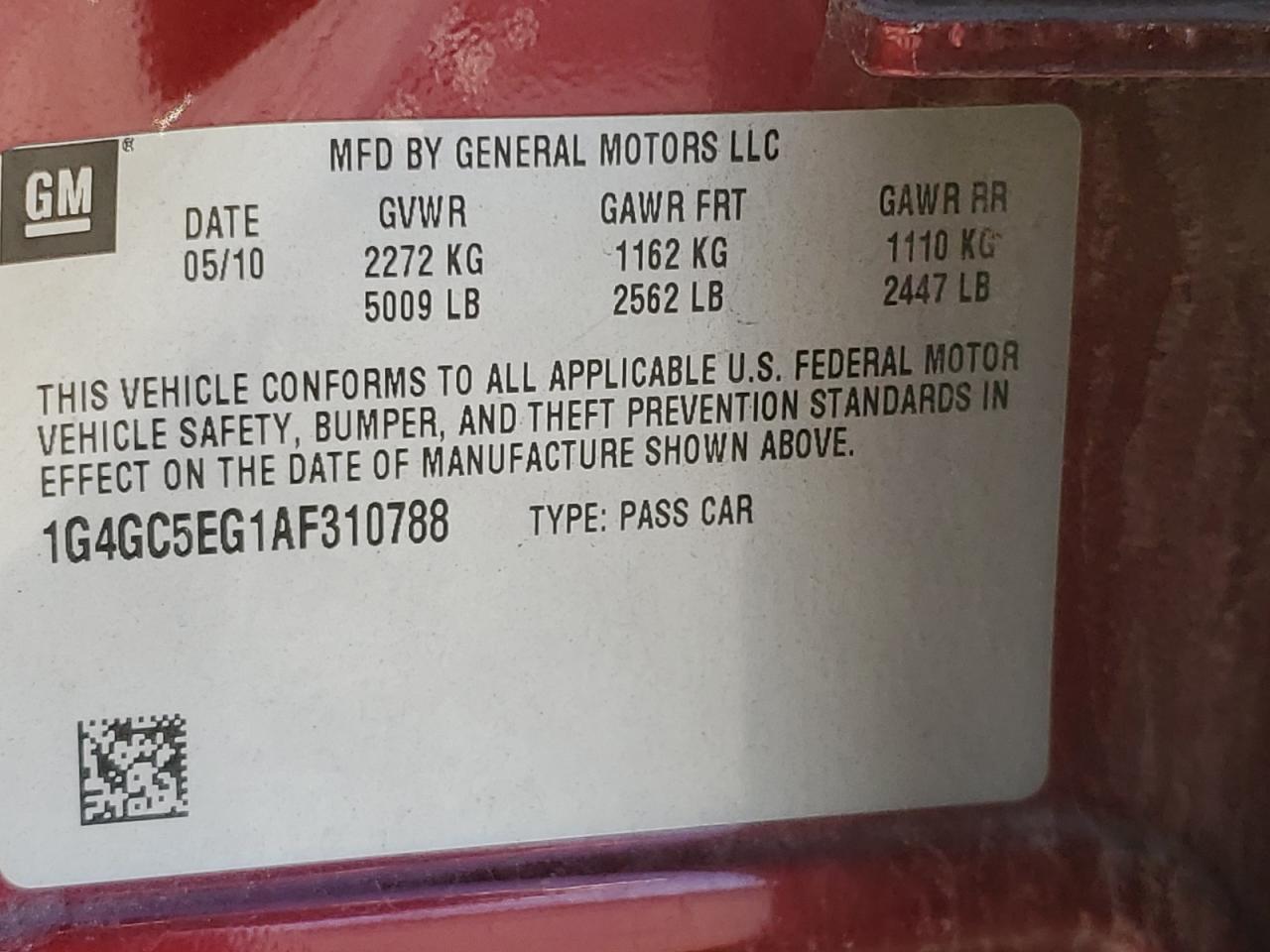 2010 Buick Lacrosse Cxl VIN: 1G4GC5EG1AF310788 Lot: 92054185