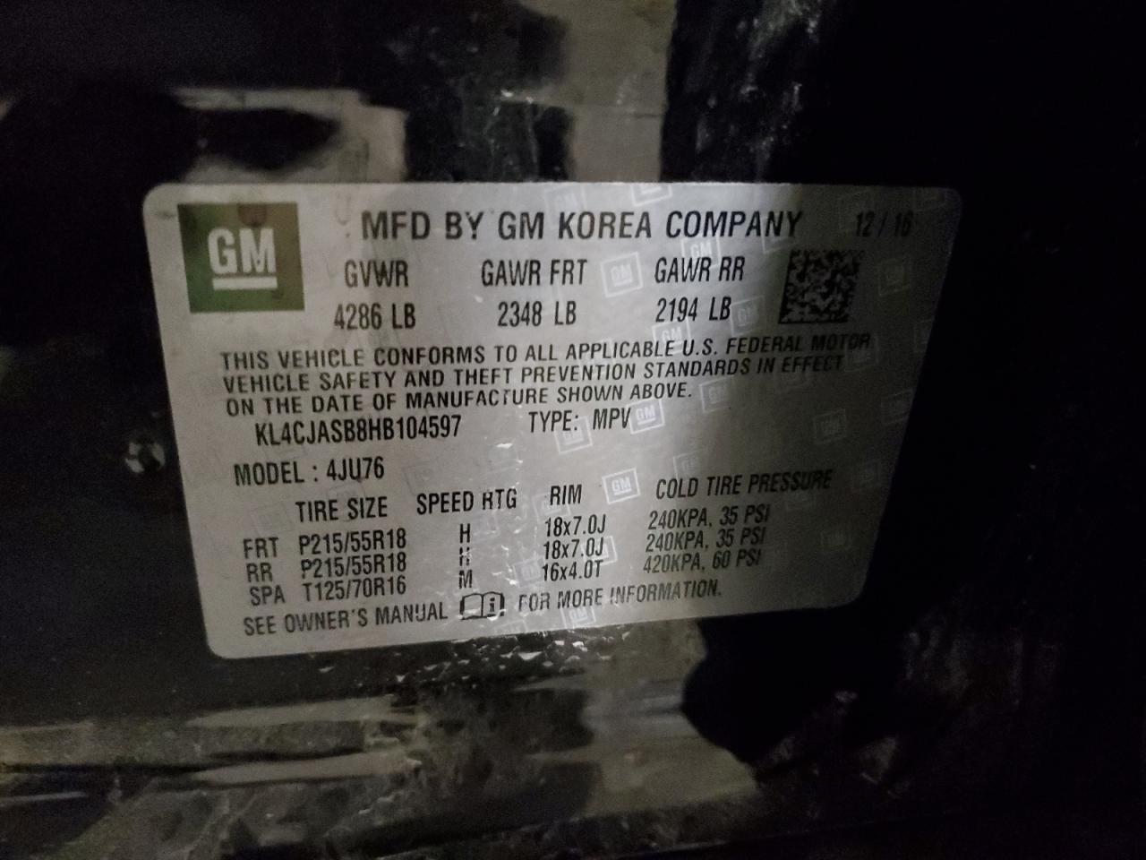 2017 Buick Encore Preferred VIN: KL4CJASB8HB104597 Lot: 93488885