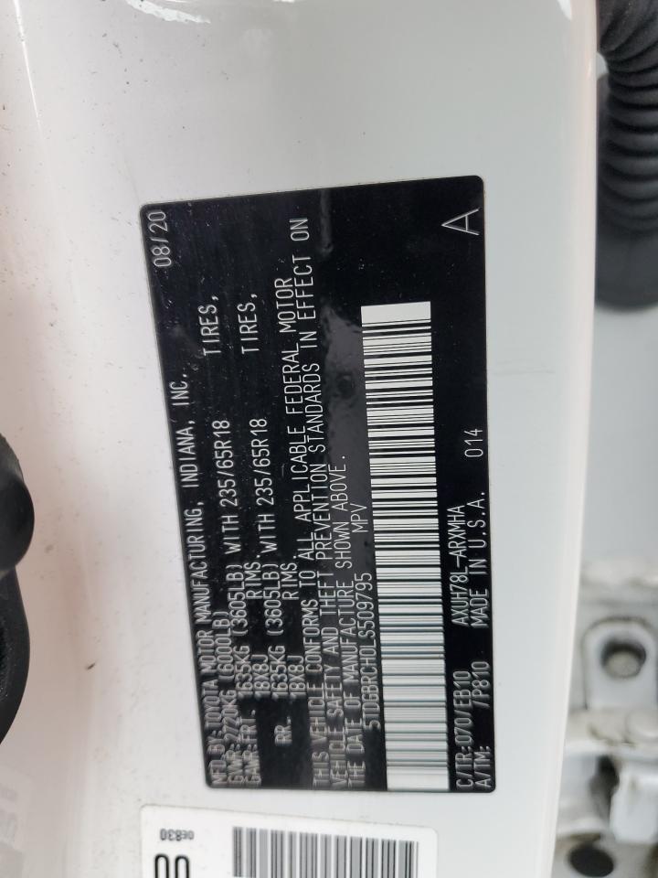 2020 Toyota Highlander Hybrid Xle VIN: 5TDGBRCH0LS509795 Lot: 91012545