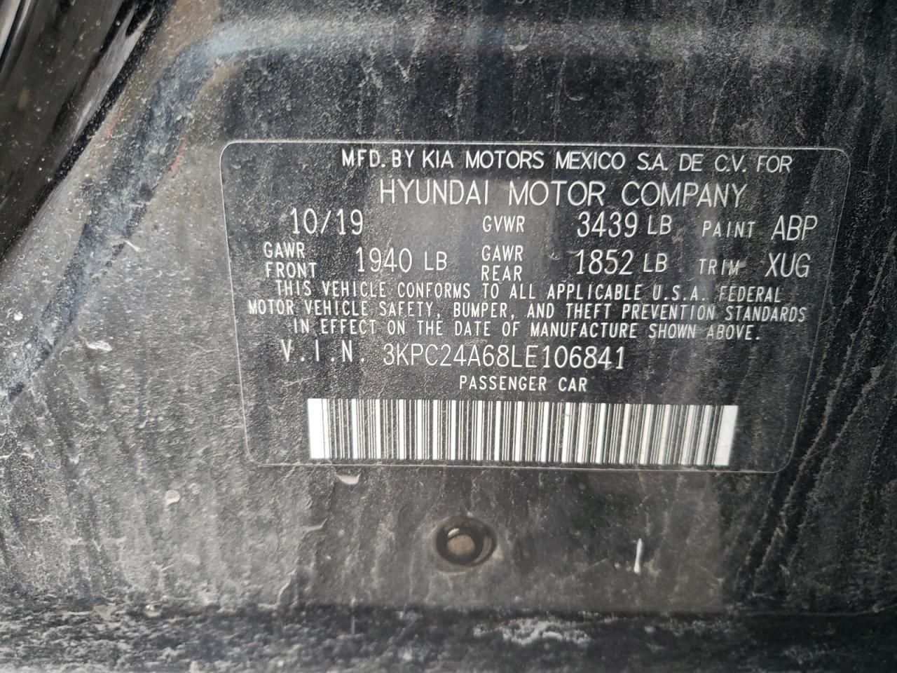 2020 Hyundai Accent Se VIN: 3KPC24A68LE106841 Lot: 93043625