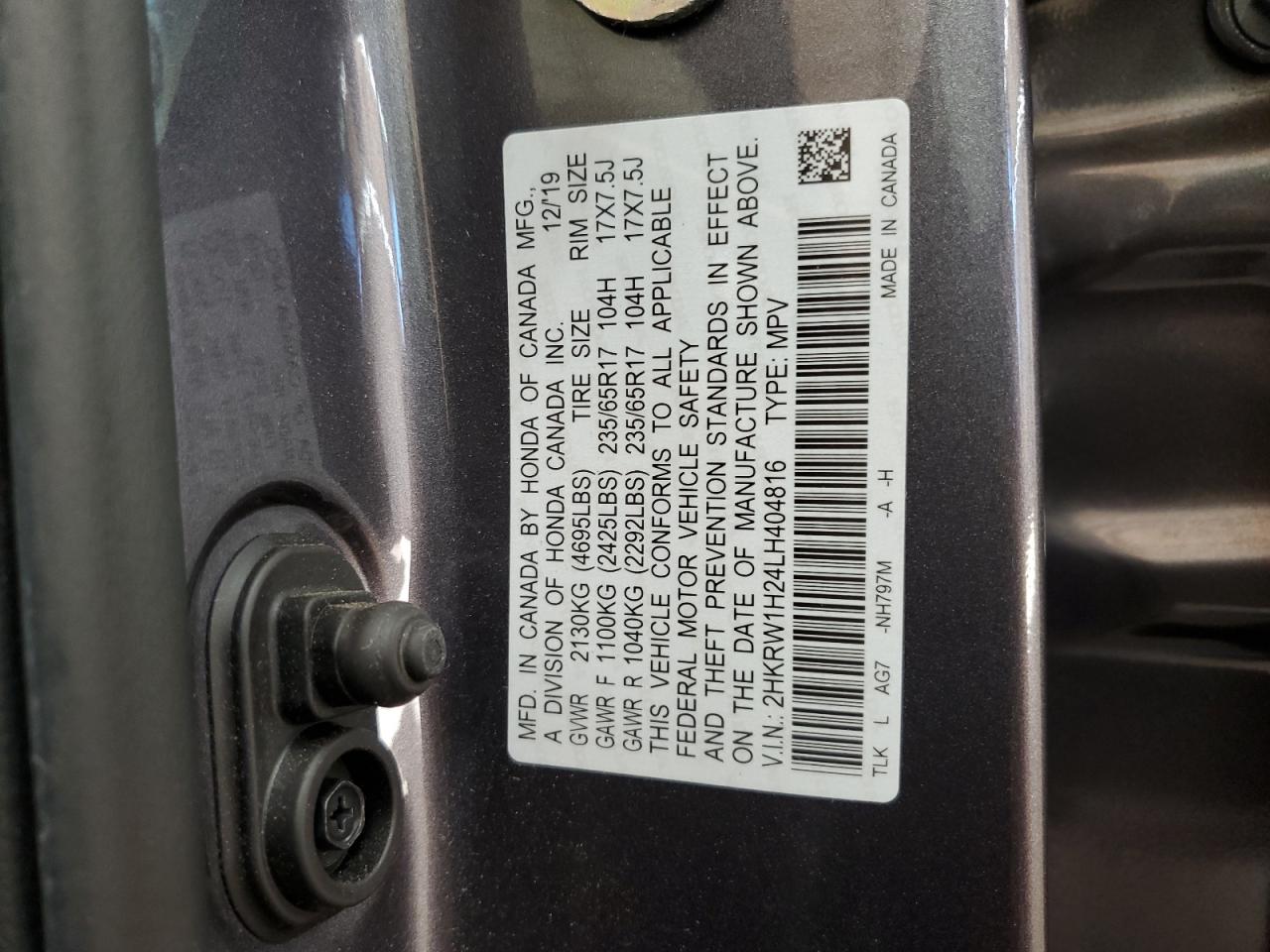 2020 Honda Cr-V Lx VIN: 2HKRW1H24LH404816 Lot: 93227375