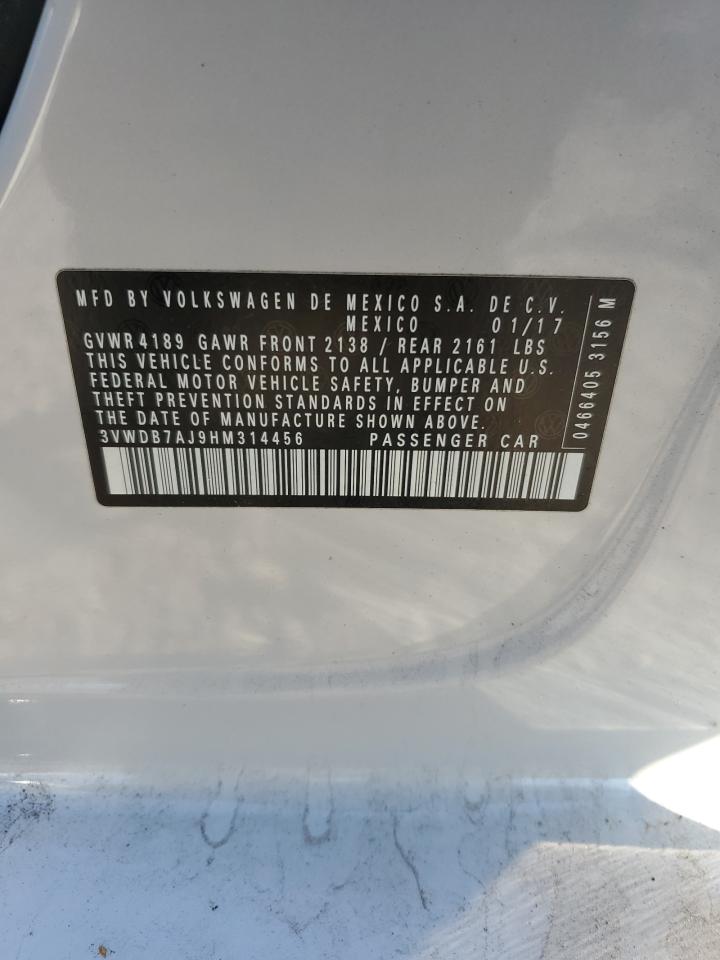 2017 Volkswagen Jetta Se VIN: 3VWDB7AJ9HM314456 Lot: 93739665