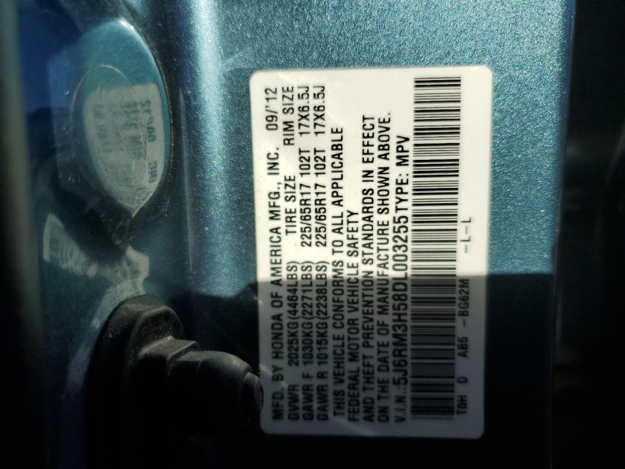 2013 Honda Cr-V Ex VIN: 5J6RM3H58DL003255 Lot: 93762725